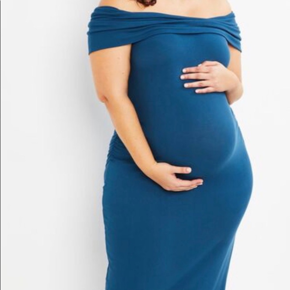 Off the shoulder rib knit maternity maxi dress